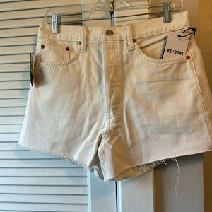 Never worn white denim button up shorts from Redone